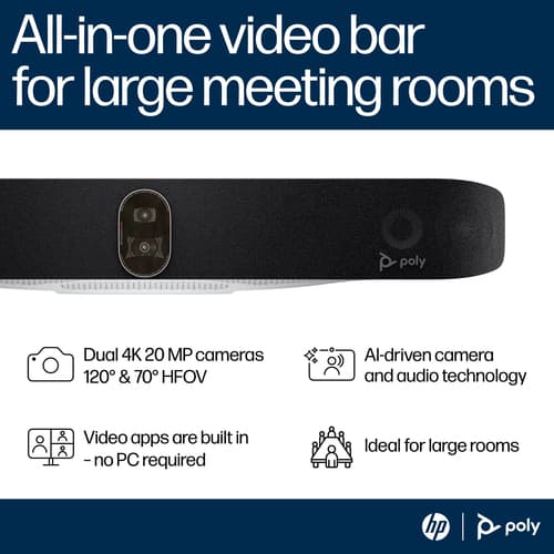 Poly Studio X72 - Without power cord - video conferencing kit (video bar, Poly TC10 touch controller) - Zoom Certified, Certified for Microsoft Teams - black - TAA Compliant — view 3