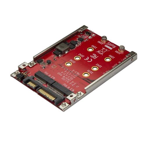 StarTech.com M.2 to SATA Adapter - Dual Slot - for 2.5in Drive Bay - RAID - M.2 SSD - M.2 Adapter - M.2 SSD Adapter (S322M225R) - Storage controller (RAID) - M.2 - M.2 Card - RAID 0, 1, JBOD, BIG - SATA 6Gb/s - red