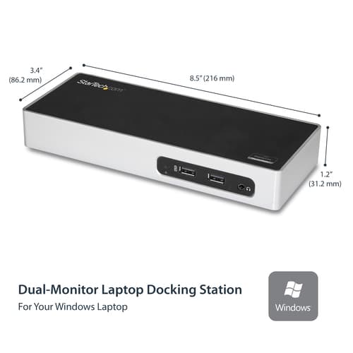 StarTech.com USB 3.0 Docking Station, Dual Monitor Laptop Docking Station with HDMI & DVI/VGA Video, 6-port USB 3.1 Gen 1 5Gbps Hub, GbE, Audio, Universal USB Type-A Dock, Windows & Mac - Dual Display Dock (DK30ADD) - Docking station - USB - DVI, HDMI - 1GbE - for P/N: DK30A2DH, SVA20N2NEUA — view 4