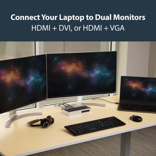 StarTech.com USB 3.0 Docking Station, Dual Monitor Laptop Docking Station with HDMI & DVI/VGA Video, 6-port USB 3.1 Gen 1 5Gbps Hub, GbE, Audio, Universal USB Type-A Dock, Windows & Mac - Dual Display Dock (DK30ADD) - Docking station - USB - DVI, HDMI - 1GbE - for P/N: DK30A2DH, SVA20N2NEUA — view 12