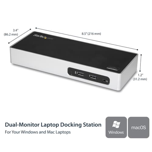 StarTech.com USB 3.0 Docking Station, Dual Monitor Laptop Docking Station with HDMI & DVI/VGA Video, 6-port USB 3.1 Gen 1 5Gbps Hub, GbE, Audio, Universal USB Type-A Dock, Windows & Mac - Dual Display Dock (DK30ADD) - Docking station - USB - DVI, HDMI - 1GbE - for P/N: DK30A2DH, SVA20N2NEUA — view 10