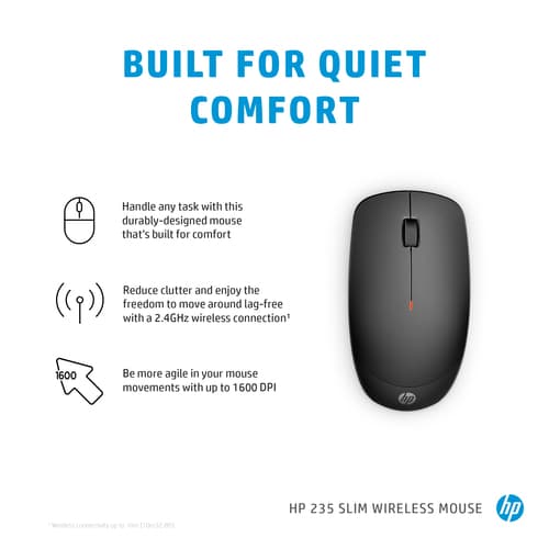 HP 235 Slim - Mouse - optical - 3 buttons - wireless - 2.4 GHz - USB wireless receiver - black — view 6