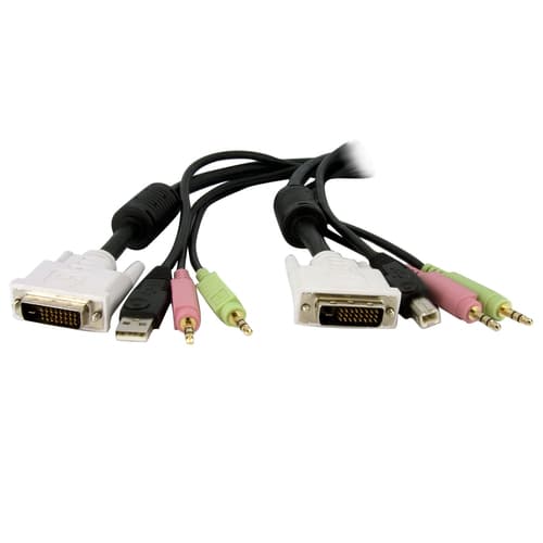 StarTech.com 4-in-1 Cable for KVMs with Dual Link DVI and USB - Audio & Microphone Cables Built-in - 6ft (2m) (DVID4N1USB6) - Keyboard / mouse / video / audio cable - USB, mini-phone stereo 3.5 mm, DVI-D (M) to mini-phone stereo 3.5 mm, USB Type B, DVI-D (M) - 1.8 m - black - for P/N: RKCOND17HD, SV231DVIUAHR, SV231QDVIUA, SV231TDVIUA, SV431DL2DU3A, SV431TDVIUA