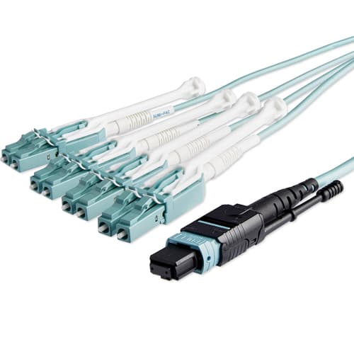 StarTech.com MTP to LC Breakout Cable - 30 ft / 10m - OM3 Multimode - 40Gb - Pull Tab - Plenum - MPO / MTP Connector - Fiber Optic Cable (MPO8LCPL10M) - Breakout cable - MTP/MPO multi-mode (F) push/pull to LC multi-mode (M) push/pull - 10 m - fibre optic - 50 / 125 micron - OM3 - plenum - aqua