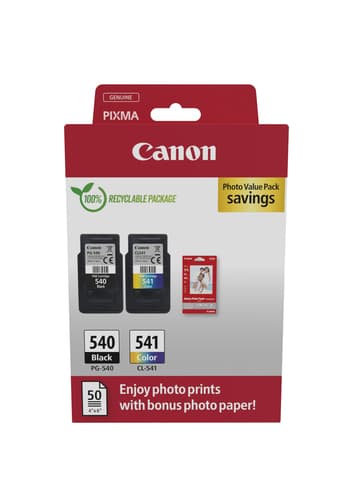 Canon PG-540/CL-541 Photo Paper Value Pack - 2-pack - black, colour (cyan, magenta, yellow) - original - hanging box - ink cartridge / paper kit - for PIXMA MG3250, MG3550, MG3650, MG4250, MX395, MX455, MX475, MX525, MX535, TS5150, TS5151