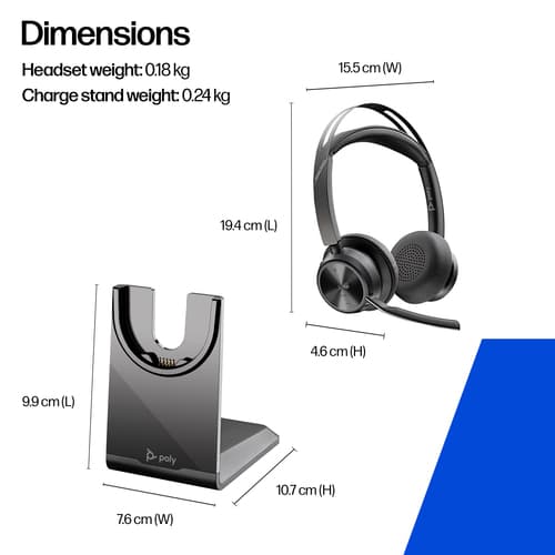 Poly Voyager Focus 2 - Headset - on-ear - Bluetooth - wireless - active noise cancelling - USB-C via Bluetooth adapter - black - Zoom Certified, Certified for Microsoft Teams — view 4