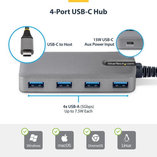StarTech.com - Hub - 4 x USB 3.2 Gen 1 + 1 x USB-C + 1 x USB-C 3.2 Gen 1 - desktop — view 6