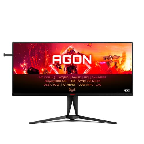 AOC AGON AG405UXC - LED monitor - gaming - 40" - 3440 x 1440 WQHD @ 144 Hz - IPS - 1200:1 - 1 ms - 2xHDMI, DisplayPort, USB-C - speakers - black