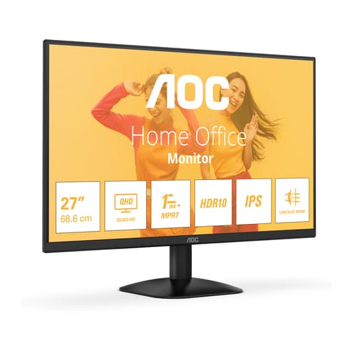 AOC Basic-line Q27B35E - LED monitor - 27" - 2560 x 1440 QHD @ 75 Hz - IPS - 300 cd/m� - 1500:1 - HDR10 - 1 ms - HDMI, DisplayPort - black — view 3