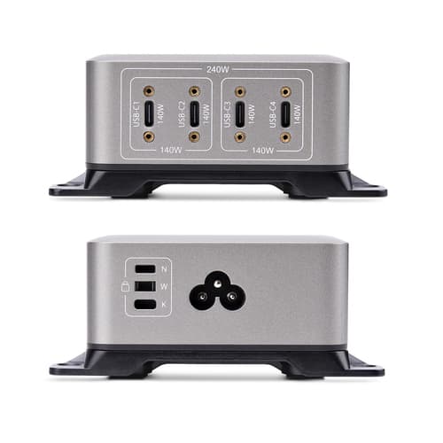 StarTech.com 4-Port USB-C Charger, 240W Total, Single Port 140W EPR - Power adapter - with surface mount bracket - 240 Watt - 5 A - Power Delivery 3.1 - 4 output connectors (24 pin USB-C) — view 4
