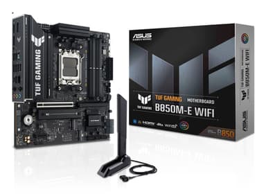 ASUS TUF GAMING B850M-E WIFI - Motherboard - micro ATX - Socket AM5 - AMD B850 Chipset - USB-C 3.2 Gen2, USB-C 3.2 Gen 1, USB 3.2 Gen 2, USB 3.2 Gen 1 - Wi-Fi 6E, Bluetooth, 2.5 Gigabit LAN - onboard graphics (CPU required) - HD Audio (8-channel)