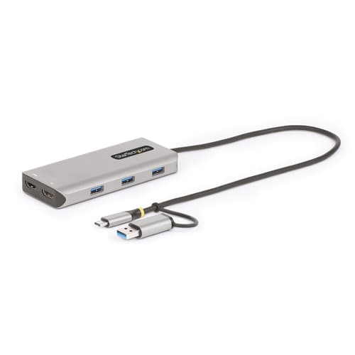 StarTech.com USB-C Multiport Adapter w/Attached USB-C to USB-A Dongle, Dual HDMI (4K30Hz/1080p60Hz), 3x USB-A, Mini Laptop Docking Station, Travel Dock, 1.3ft/40cm Cable - Dual Display M1/M2 MacBook/Windows/Chrome (167B-USBC-MULTIPORT) - Docking station - USB-C / USB 3.2 Gen 1 - 2 x HDMI