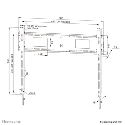 Neomounts LEVEL-750 - Mounting kit - for TV - heavy-duty - lockable - steel - black - screen size: 43"-98" - wall-mountable — view 21