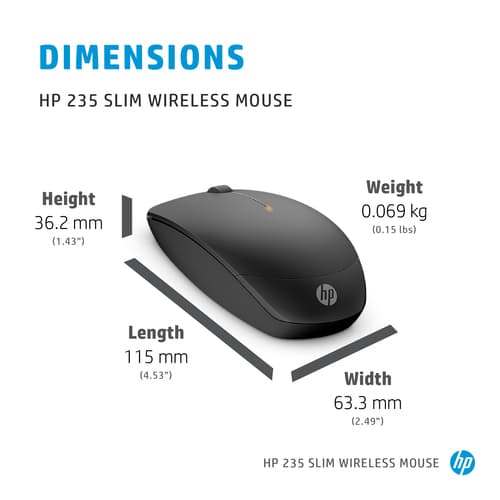 HP 235 Slim - Mouse - optical - 3 buttons - wireless - 2.4 GHz - USB wireless receiver - black — view 5