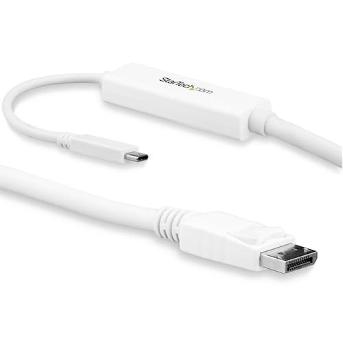 StarTech.com 9.8ft/3m USB C to DisplayPort 1.2 Cable 4K 60Hz, USB-C to DisplayPort Adapter Cable HBR2, USB Type-C DP Alt Mode to DP Monitor Video Cable, Compatible w/ Thunderbolt 3, White - USB-C Male to DP Male (CDP2DPMM3MW) - External video adapter - STM32F072CBU6 - USB-C - DisplayPort - white