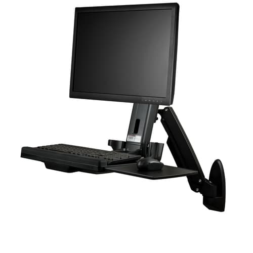 StarTech.com Wall Mount Workstation, Articulating Full Motion Standing Desk with Ergonomic Height Adjustable Monitor & Keyboard Tray Arm, Mouse & Scanner Holders, For Single VESA Display
