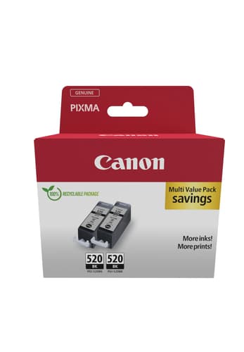 Canon PGI-520BK Twin Pack - 2-pack - 19 ml - black - original - hanging box - ink tank - for PIXMA iP3600, iP4700, MP540, MP550, MP560, MP620, MP630, MP640, MP980, MP990, MX860, MX870