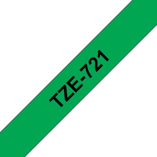Brother TZe-721 - Black on green - Roll (0.9 cm x 8 m) 1 cassette(s) laminated tape - for Brother PT-D210, D600, H110, H200, P-Touch PT-1005, E310, H107, P-Touch Cube Plus PT-P710