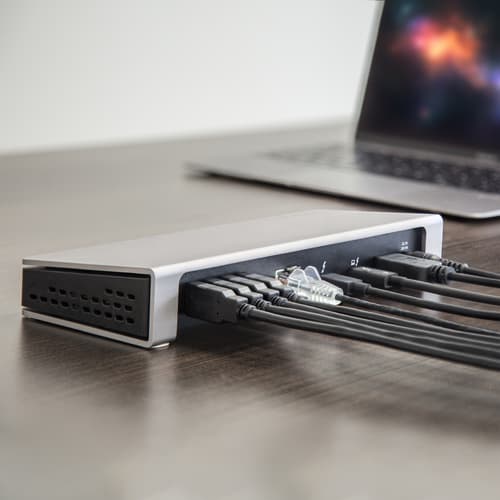 StarTech.com Thunderbolt 3 Dock, Dual Monitor 4K 60Hz TB3 Laptop Docking Station with DisplayPort, 85W Power Delivery Charging, 6-Port USB 3.0 Hub, SD 4.0 Reader, GbE, Audio, Windows & Mac - 85W PD TB3 Dock (TB3DOCK2DPPU) - Docking station - Thunderbolt 3 - DP - 1GbE - 180 Watt — view 7