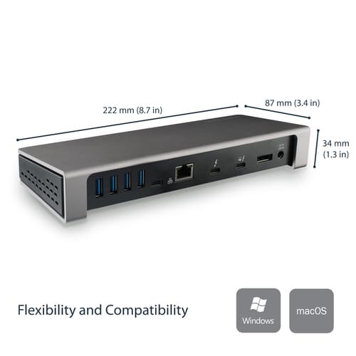 StarTech.com Thunderbolt 3 Dock, Dual Monitor 4K 60Hz TB3 Laptop Docking Station with DisplayPort, 85W Power Delivery Charging, 6-Port USB 3.0 Hub, SD 4.0 Reader, GbE, Audio, Windows & Mac - 85W PD TB3 Dock (TB3DOCK2DPPU) - Docking station - Thunderbolt 3 - DP - 1GbE - 180 Watt — view 9