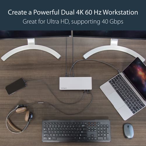 StarTech.com Thunderbolt 3 Dock, Dual Monitor 4K 60Hz TB3 Laptop Docking Station with DisplayPort, 85W Power Delivery Charging, 6-Port USB 3.0 Hub, SD 4.0 Reader, GbE, Audio, Windows & Mac - 85W PD TB3 Dock (TB3DOCK2DPPU) - Docking station - Thunderbolt 3 - DP - 1GbE - 180 Watt — view 12