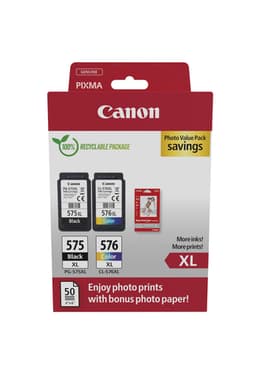 Canon PG-575XL/CL-576XL Photo Paper Value Pack - 2-pack - High Yield - black, colour (cyan, magenta, yellow) - original - hanging box - ink cartridge / paper kit - for PIXMA TR4750i, TR4751i, TR4755i, TS3550i, TS3551i