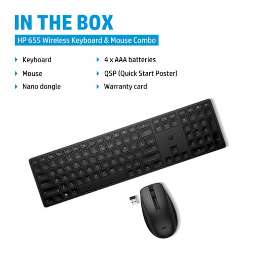 HP 655 - Keyboard and mouse set - wireless - 2.4 GHz - UK - black — view 3