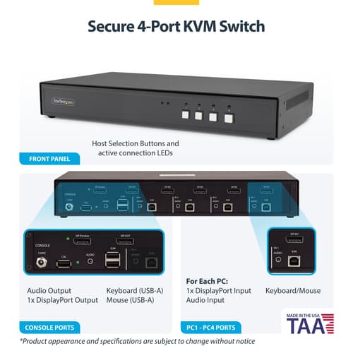 StarTech.com - KVM / audio / USB switch - 4 x KVM / audio / USB - 1 local user - desktop - TAA Compliant — view 5