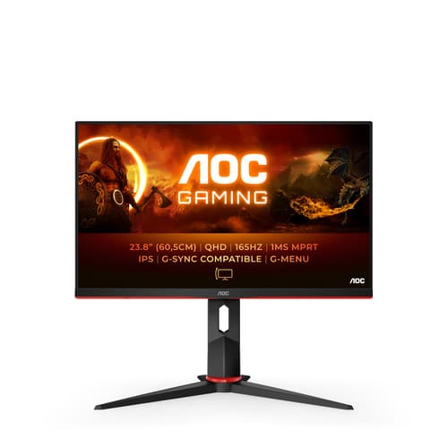 AOC Gaming Q24G2A/BK - LED monitor - gaming - 24" (23.8" viewable) - 2560 x 1440 QHD @ 165 Hz - IPS - 1000:1 - 1 ms - HDMI, DisplayPort - speakers - black, red