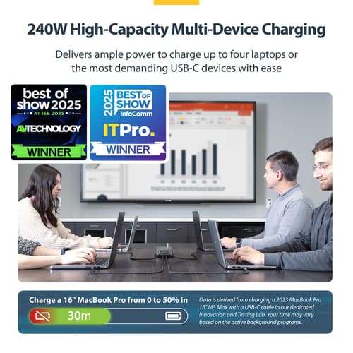 StarTech.com 4-Port USB-C Charger, 240W Total, Single Port 140W EPR - Power adapter - with surface mount bracket - 240 Watt - 5 A - Power Delivery 3.1 - 4 output connectors (24 pin USB-C) — view 13