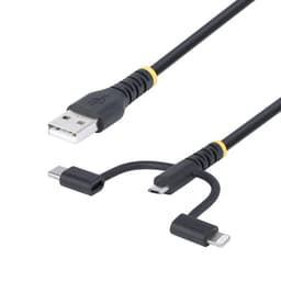 StarTech.com 3.3ft USB Multi Charging Cable, Lightning/Micro-USB/Type-C - USB cable kit - 3 A - 1 m - rugged, passive - black