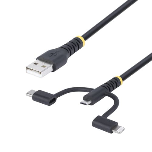 StarTech.com 3.3ft USB Multi Charging Cable, Lightning/Micro-USB/Type-C - USB cable kit - 3 A - 1 m - rugged, passive - black
