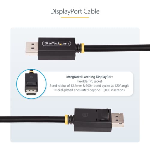 StarTech.com 1m DisplayPort 2.1 Cable, VESA-Certified, DP80 DP 2.1 Cable - DisplayPort cable - DisplayPort (M) latched to DisplayPort (M) latched - DisplayPort 2.1 - 1 m - UHBR20, HDR support, 16K60hz support, 8K85Hz support, 4K240Hz support, 1440p support 240Hz, up to 80 Gbps data transfer rate, passive - black — view 11