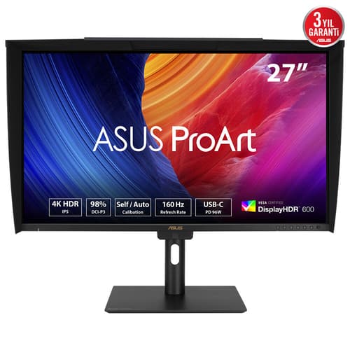 ASUS ProArt PA27UCGE - LED monitor - 27" - 3840 x 2160 4K @ 160 Hz - IPS - 600 cd/m� - 1000:1 - DisplayHDR 600 - 1 ms - 2xHDMI, DisplayPort, USB-C - speakers - black