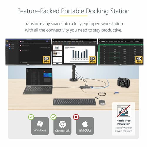 StarTech.com USB-C Triple-Monitor Multiport Adapter, HDMI/DP/Card Reader - Docking station - USB-C 3.2 Gen 1 / Thunderbolt 3 / Thunderbolt 4 - HDMI, 2 x DP - 1GbE — view 3