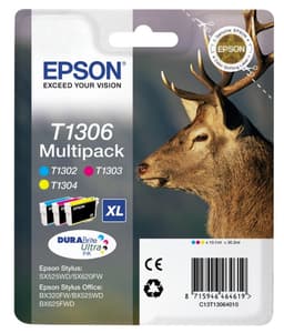 Epson T1306 Multipack - Print cartridge - 1 x yellow, cyan, magenta - blister with RF alarm