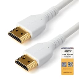 StarTech.com 2m Premium Certified HDMI 2.0 Cable with Ethernet, Durable High Speed UHD 4K 60Hz HDR 10, 6ft Rugged M/M HDMI Cord with Aramid Fiber, TPE, Ultra HD Monitors, TVs & Displays - Heavy duty HDMI cable - Premium High Speed - HDMI cable with Ethernet - HDMI male to HDMI male - 2 m - white - for P/N: TB3DKM2HDL