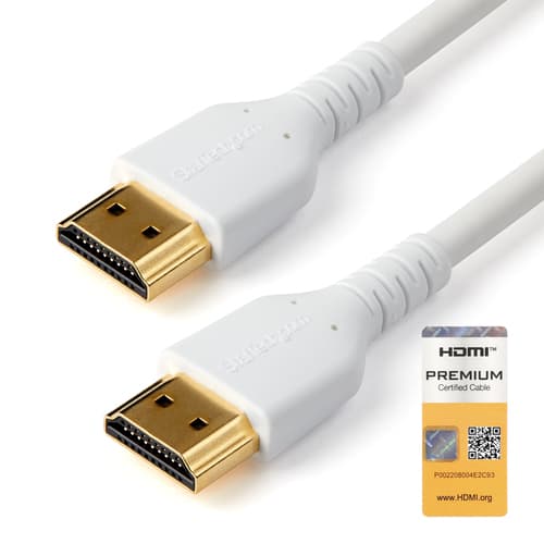 StarTech.com 2m Premium Certified HDMI 2.0 Cable with Ethernet, Durable High Speed UHD 4K 60Hz HDR 10, 6ft Rugged M/M HDMI Cord with Aramid Fiber, TPE, Ultra HD Monitors, TVs & Displays - Heavy duty HDMI cable - Premium High Speed - HDMI cable with Ethernet - HDMI male to HDMI male - 2 m - white - for P/N: TB3DKM2HDL