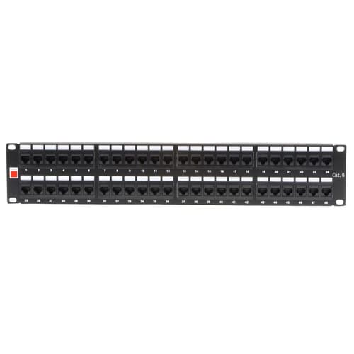 Lindy 19' CAT6 2U 48 Port RJ-45 Patch Panel, Unshielded, Black — view 1
