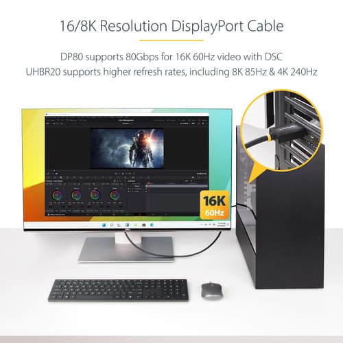 StarTech.com 1m DisplayPort 2.1 Cable, VESA-Certified, DP80 DP 2.1 Cable - DisplayPort cable - DisplayPort (M) latched to DisplayPort (M) latched - DisplayPort 2.1 - 1 m - UHBR20, HDR support, 16K60hz support, 8K85Hz support, 4K240Hz support, 1440p support 240Hz, up to 80 Gbps data transfer rate, passive - black — view 10
