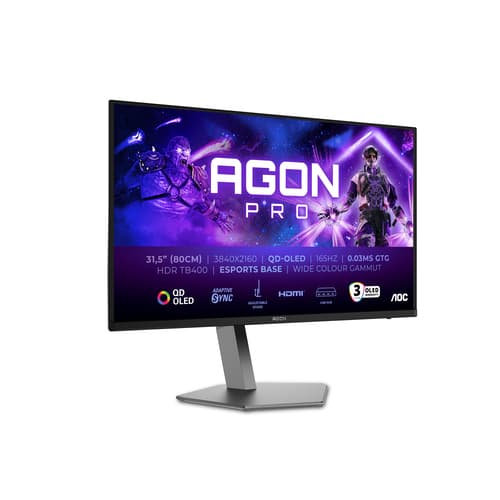 AOC AGON PRO AG326UD - OLED monitor - gaming - 32" (31.5" viewable) - 3840 x 2160 4K UHD (2160p) @ 165 Hz - 250 cd/m� - 15000000:1 - DisplayHDR 400 True Black - 0.03 ms - 2xHDMI, DisplayPort - speakers - dark grey
