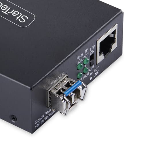 StarTech.com - Fibre media converter - 1GbE - over fibre optic - 1000Base-T, 1000Base-LX, 10Base-T, 100Base-TX - LC Duplex single-mode / RJ-45 - up to 20 km - 1310 nm - TAA Compliant — view 5