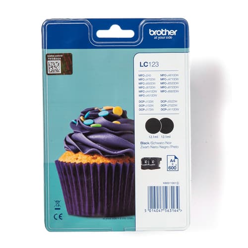 Brother LC123BK - 2-pack - High Yield - black - original - blister - ink cartridge - for Brother DCP-J100, J105, J132, J152, J552, J752, MFC-J245, J470, J650, J6520, J6720, J6920
