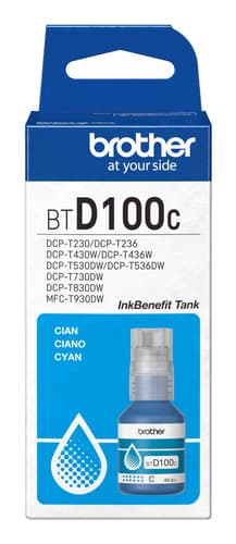 Brother BTD100C - 48.8 ml - high capacity - cyan - original - hanging box - ink refill - for Brother DCP-T530DW, DCP-T730DW, MFC-T930DW