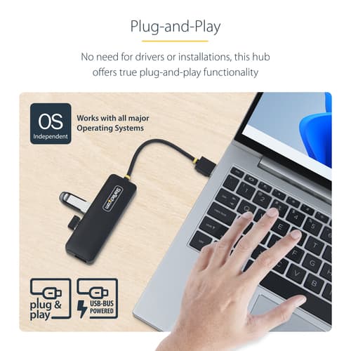 StarTech.com 4-Port USB-A Hub, 5Gbps, Bus Powered, Small Travel Mini Hub - Hub - 4 x USB 3.2 Gen 1 - desktop — view 15