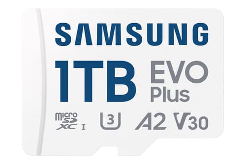 Samsung EVO Plus MB-MC1T0SA - Flash memory card (microSDXC to SD adapter included) - 1 TB - A2 / Video Class V30 / UHS-I U3 / Class10 - microSDXC UHS-I