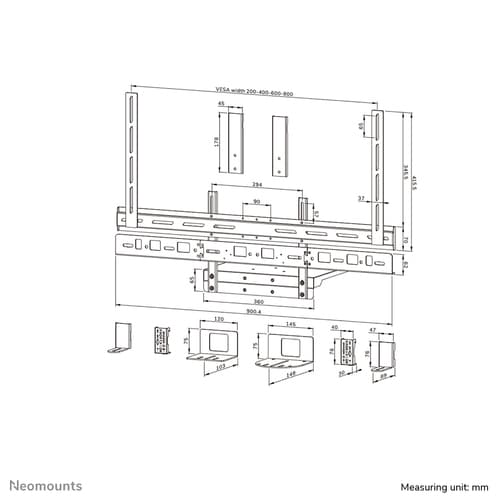 Neomounts AV60-500BL - Mounting kit (mount bracket, laptop shelf) - for video bar / laptop - universal - black - screen size: 43"-110" - VESA-mountable — view 20