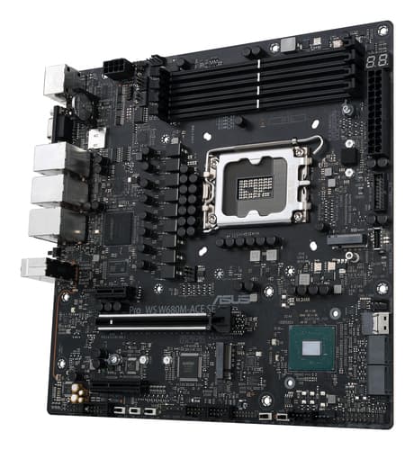 ASUS PRO WS W680M-ACE SE - Motherboard - micro ATX - LGA1700 Socket - W680 Chipset - USB 3.2 Gen 1, USB 3.2 Gen 2, USB-C 3.2 Gen2, USB-C 3.2 Gen 2x2 - Gigabit LAN, 2 x 2.5 Gigabit LAN - onboard graphics - HD Audio (8-channel) — view 6