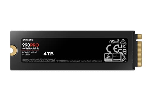Samsung 990 PRO MZ-V9P4T0GW - SSD - encrypted - 4 TB - internal - M.2 2280 - PCIe 4.0 x4 (NVMe) - 256-bit AES - TCG Opal Encryption 2.0 - integrated heatsink — view 3