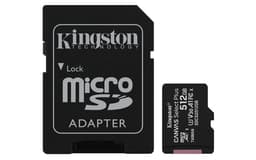 Kingston Canvas Select Plus - Flash memory card (microSDXC to SD adapter included) - 512 GB - A1 / Video Class V30 / UHS Class 3 / Class10 - microSDXC UHS-I